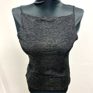 NWT vintage y2k Windsor apron top in black stretch with silver sparkles sz L